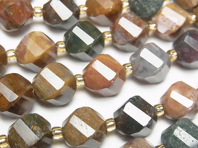 [Video]High Quality! Ocean Jasper Twist x Multiple Facets 10x9x9mm 1strand beads (aprx.15inch/36cm)