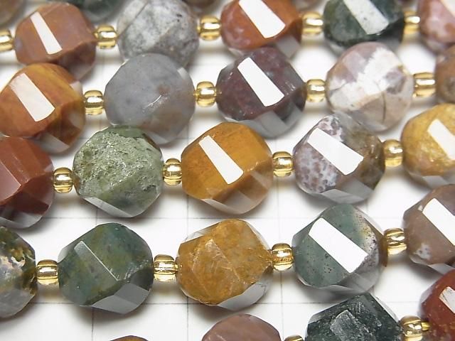 [Video]High Quality! Ocean Jasper Twist x Multiple Facets 10x9x9mm 1strand beads (aprx.15inch/36cm)
