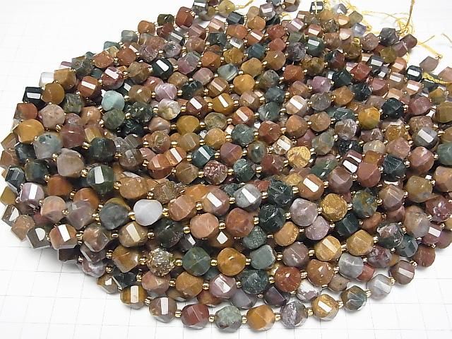 [Video]High Quality! Ocean Jasper Twist x Multiple Facets 10x9x9mm 1strand beads (aprx.15inch/36cm)