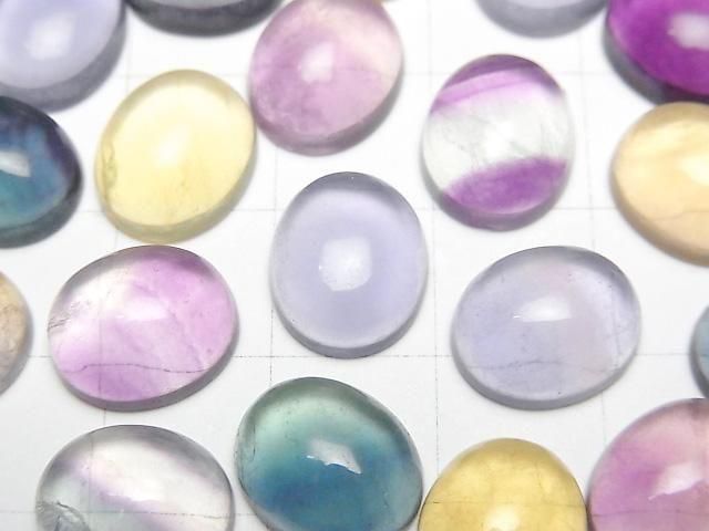 [Video] Multicolor Fluorite AAA Oval Cabochon 12x10mm 4pcs