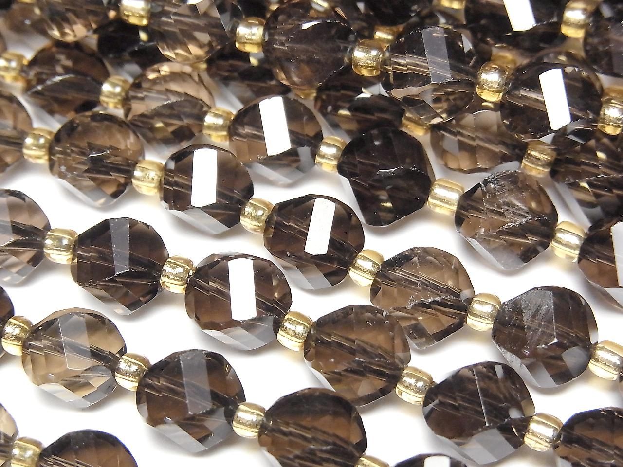 Haute qualité ! Quartz fumé AAA Torsadé x Multiples facettes 8x7x7mm perles demi ou 1 rang (env. 15 pouces/36 cm)