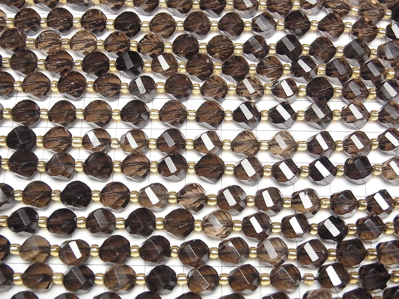 Smoky Quartz  AAA Twist xMultiple Facets 8x7x7mm half or 1strand beads (aprx.15inch/36cm)High Quality!