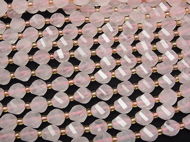 [Video]High Quality! Rose Quartz AA++ Twist x Multiple Facets 8x6x6mm 1strand beads (aprx.15inch/36cm)