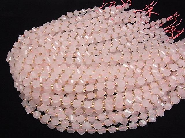[Video]High Quality! Rose Quartz AA++ Twist x Multiple Facets 8x6x6mm 1strand beads (aprx.15inch/36cm)