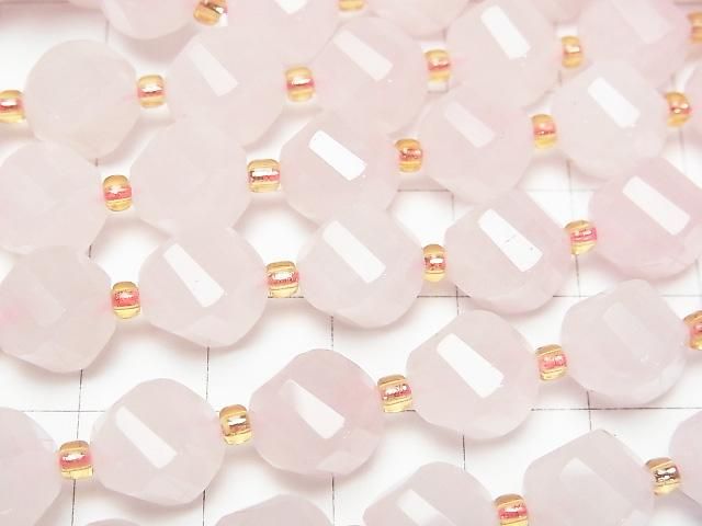 [Video]High Quality! Rose Quartz AA++ Twist x Multiple Facets 10x9x9mm 1strand beads (aprx.15inch/36cm)