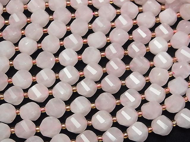 [Video]High Quality! Rose Quartz AA++ Twist x Multiple Facets 10x9x9mm 1strand beads (aprx.15inch/36cm)