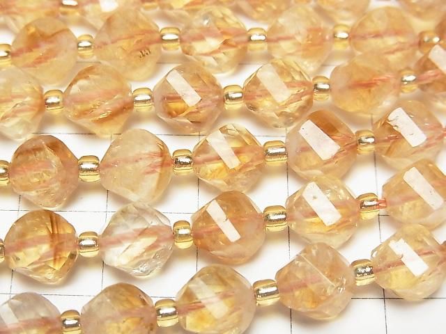 [Video]High Quality! Phantom Citrine AA++ Twist x Multiple Facets 8x6x6mm half or 1strand beads (aprx.15inch/37cm)