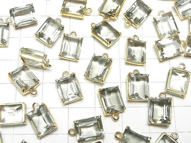 [Video]High Quality Green Amethyst AAA Bezel Setting Rectangle Faceted 10x8mm 18KGP 1pc