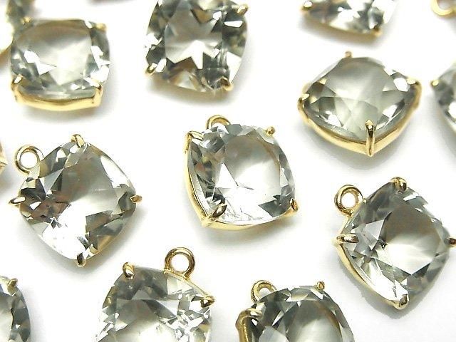 [Video]High Quality Green Amethyst AAA Bezel Setting Square Faceted 10x10mm 18KGP 1pc
