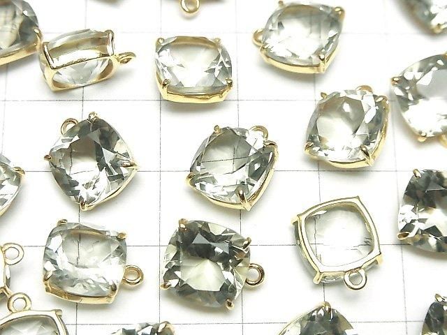 [Video]High Quality Green Amethyst AAA Bezel Setting Square Faceted 10x10mm 18KGP 1pc