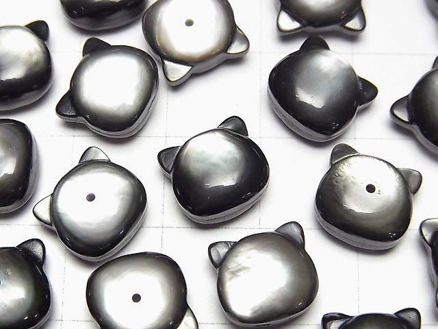 [Video] Black Shell (Black-lip Oyster) AAA Cat Motif 10x9.5mm [Half Drilled Hole (Back)] 1pc