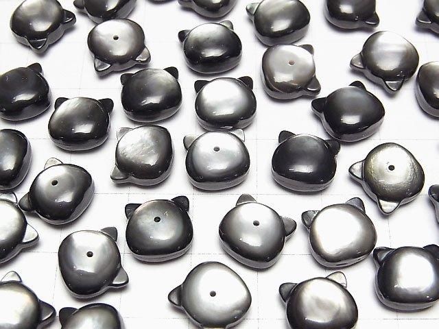 [Video] Black Shell (Black-lip Oyster) AAA Cat Motif 10x9.5mm [Half Drilled Hole (Back)] 1pc