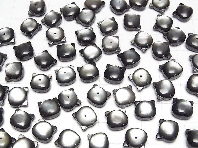 [Video] Black Shell (Black-lip Oyster) AAA Cat Motif 10x9.5mm [Half Drilled Hole (Back)] 1pc