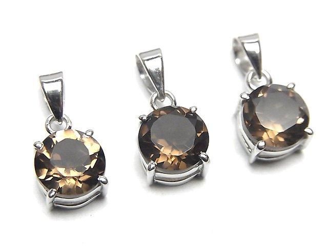 [Video]High Quality Smoky Quartz AAA Round Faceted 8x8mm Pendant Silver925