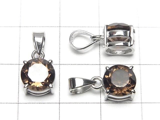 [Video]High Quality Smoky Quartz AAA Round Faceted 8x8mm Pendant Silver925