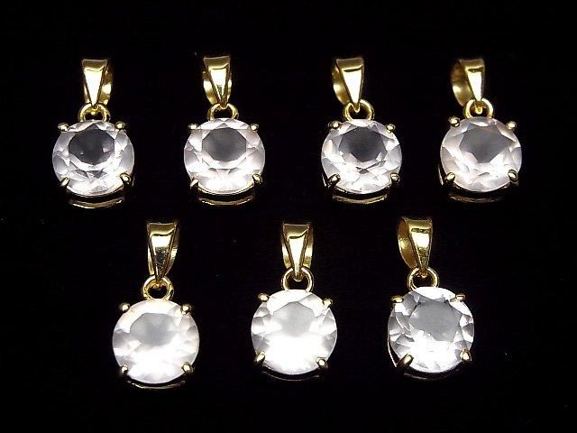 [Video]High Quality Rose Quartz AAA Round Faceted 8x8mm Pendant 18KGP