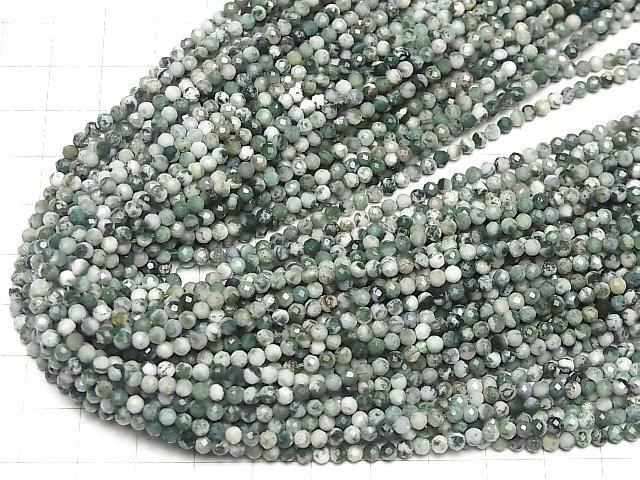 [Video]High Quality! Tree Agate Faceted Round 3mm 1strand beads (aprx.15inch/37cm)