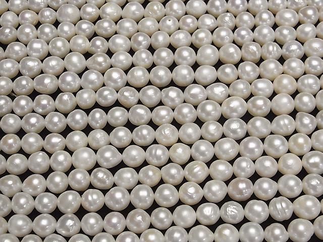 [Video] Fresh Water Pearl AA Natural Round 7-8mm White 1strand beads (aprx.14inch/35cm)