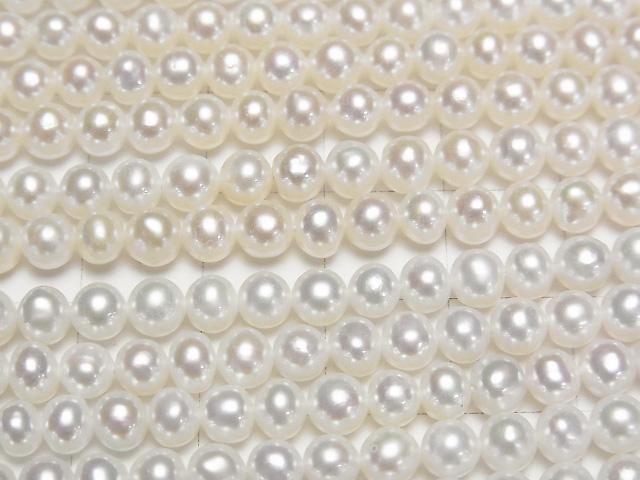 [Video] Fresh Water Pearl AA++ Semi Round-Potato 4.5-5mm White 1strand beads (aprx.15inch/37cm)