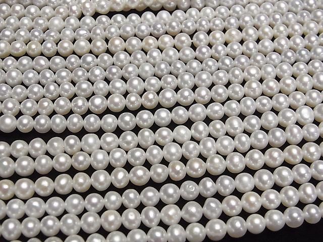 [Video] Fresh Water Pearl AA++ Semi Round-Potato 4.5-5mm White 1strand beads (aprx.15inch/37cm)