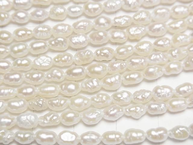 [Video] Fresh Water Pearl AA Baroque-Rice 5-5.5mm White 1strand beads (aprx.15inch/36cm)