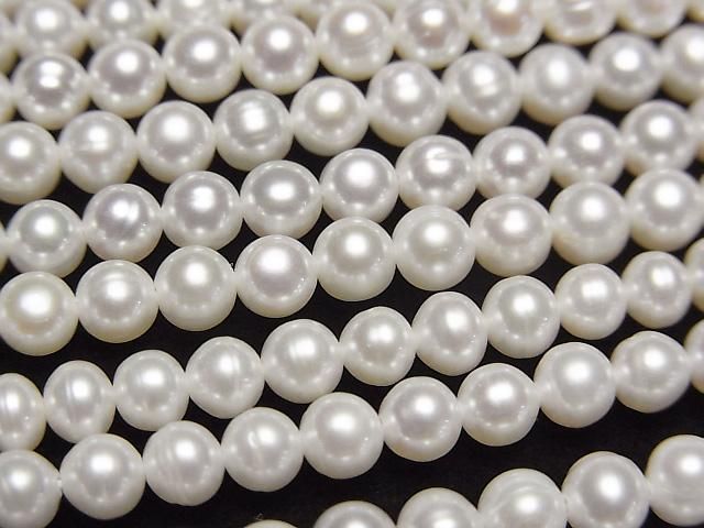[Video] Fresh Water Pearl AA++ Round -Semi Round 4mm White 1strand beads (aprx.15inch/37cm)