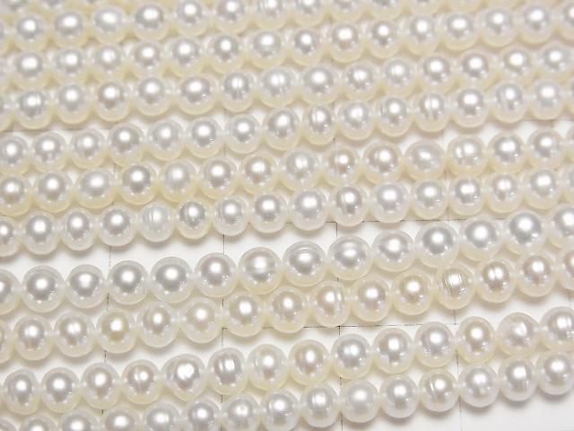 [Video] Fresh Water Pearl AA++ Round -Semi Round 4mm White 1strand beads (aprx.15inch/37cm)