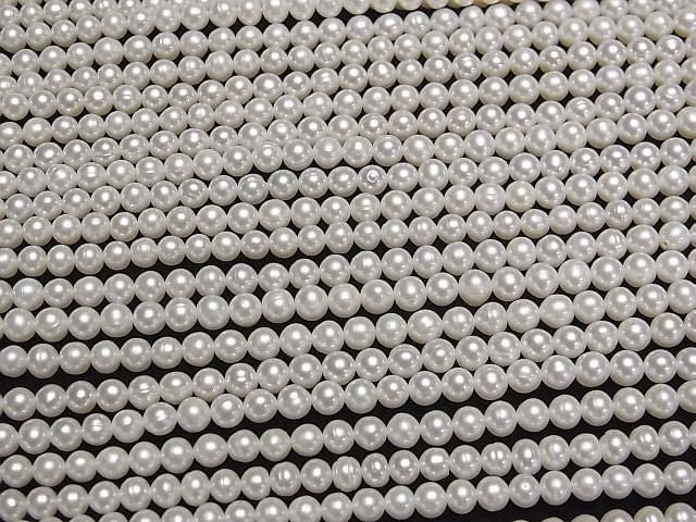 [Video] Fresh Water Pearl AA++ Round -Semi Round 4mm White 1strand beads (aprx.15inch/37cm)