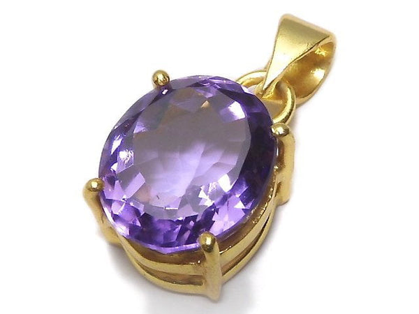 [Video][One of a kind] High Quality Amethyst AAA Faceted Pendant 18KGP NO.156