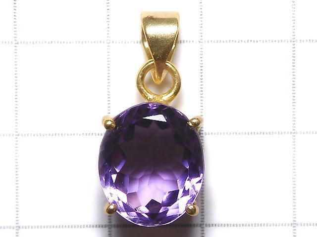 [Video][One of a kind] High Quality Amethyst AAA Faceted Pendant 18KGP NO.156