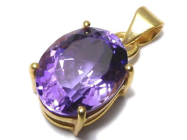 [Video][One of a kind] High Quality Amethyst AAA Faceted Pendant 18KGP NO.158