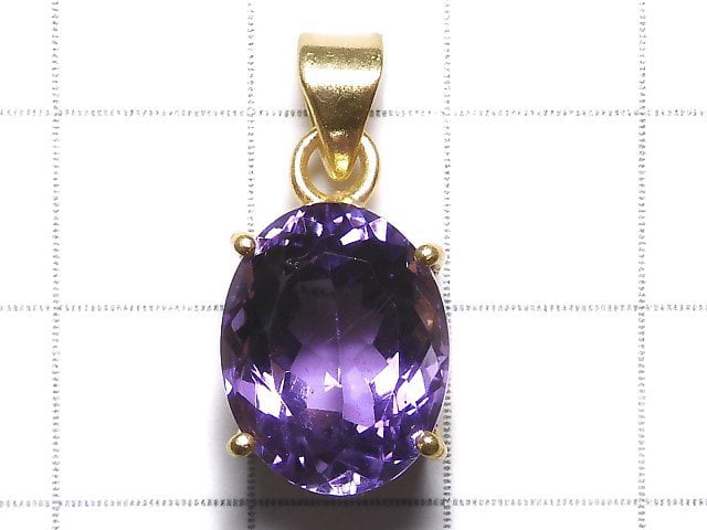 [Video][One of a kind] High Quality Amethyst AAA Faceted Pendant 18KGP NO.158