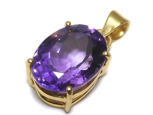 [Video][One of a kind] High Quality Amethyst AAA Faceted Pendant 18KGP NO.160