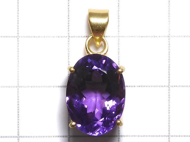 [Video][One of a kind] High Quality Amethyst AAA Faceted Pendant 18KGP NO.160