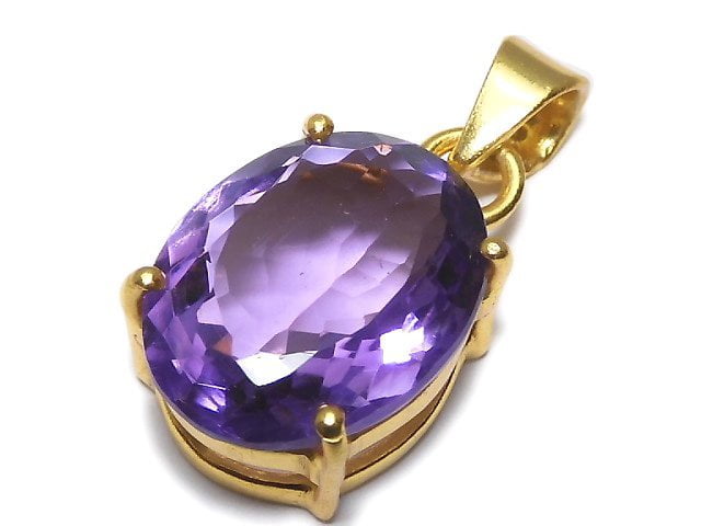 [Video][One of a kind] High Quality Amethyst AAA Faceted Pendant 18KGP NO.161