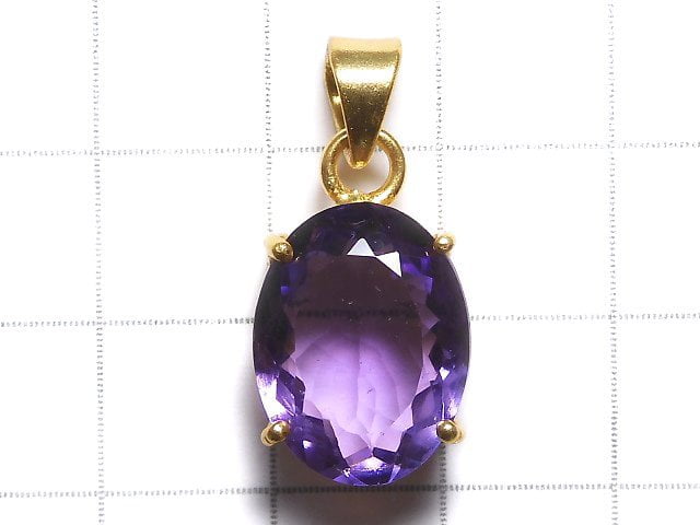 [Video][One of a kind] High Quality Amethyst AAA Faceted Pendant 18KGP NO.161