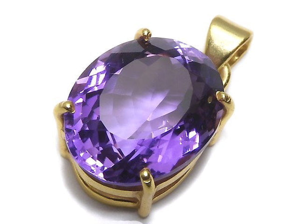 [Video][One of a kind] High Quality Amethyst AAA Faceted Pendant 18KGP NO.162