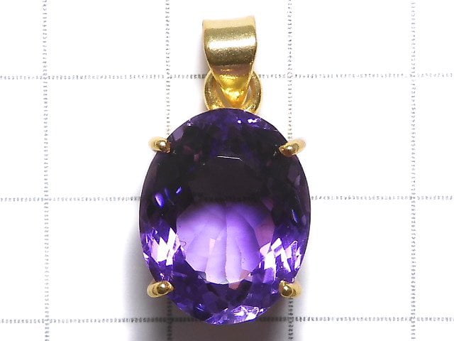 [Video][One of a kind] High Quality Amethyst AAA Faceted Pendant 18KGP NO.162