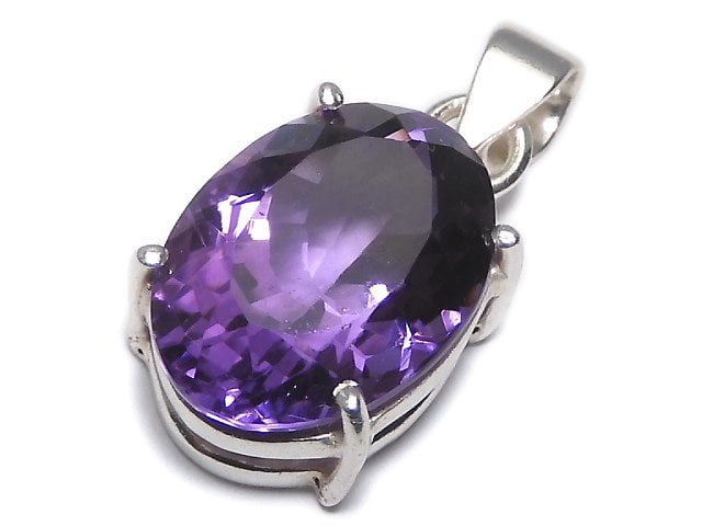 [Video][One of a kind] High Quality Amethyst AAA Faceted Pendant Silver925 NO.165