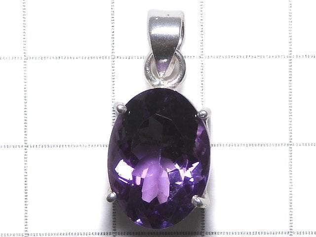 [Video][One of a kind] High Quality Amethyst AAA Faceted Pendant Silver925 NO.165