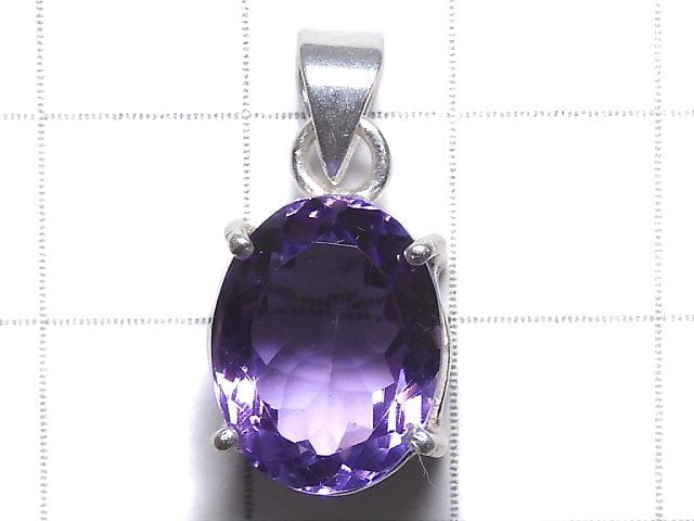 [Video][One of a kind] High Quality Amethyst AAA Faceted Pendant Silver925 NO.166