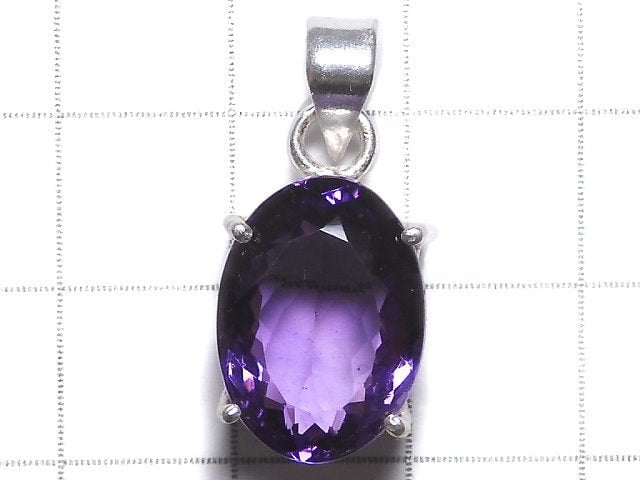 [Video][One of a kind] High Quality Amethyst AAA Faceted Pendant Silver925 NO.167