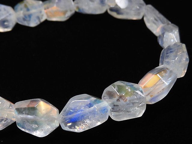 [Video][One of a kind] High Quality Andesine Labradorite AAA Faceted Nugget Bracelet NO.13