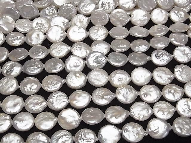 [Video] Fresh Water Pearl AA Coin Pearl 12mm White 1strand beads (aprx.15inch/36cm)