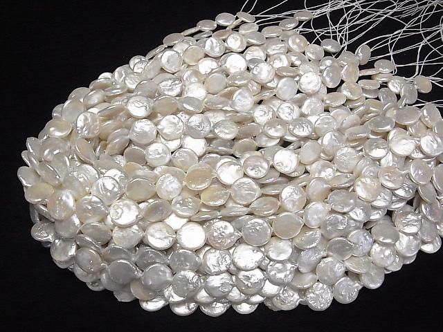[Video] Fresh Water Pearl AA Coin Pearl 12mm White 1strand beads (aprx.15inch/36cm)