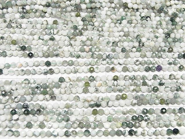 [Video]High Quality! Tree Agate Faceted Round 4mm 1strand beads (aprx.15inch/37cm)
