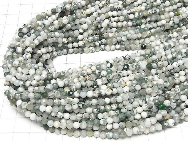 [Video]High Quality! Tree Agate Faceted Round 4mm 1strand beads (aprx.15inch/37cm)