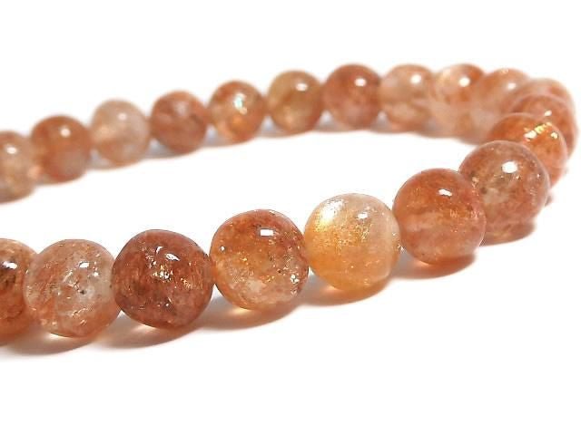 [Video][One of a kind] Sunstone AAA- Round 6.5mm Bracelet NO.203