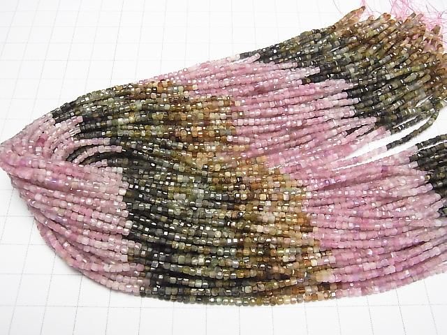 [Video]High Quality! Multi-color Tourmaline AA+ Cube Shape 2x2x2mm 1strand beads (aprx.15inch/37cm)