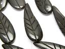 Buffalo Horn Leaf 33x12x5mm Black half or 1strand beads (aprx.15inch/36cm)